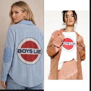 Boys Lie Women Blue Pamela Button up Fleece Sherpa One size Back Spell out Shirt